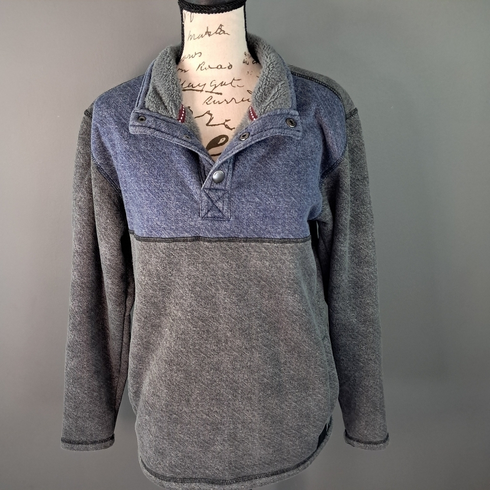 Navy Yard Workwear Sherpa Lined Pullover Quarter Snap Size Small Navy/Grey